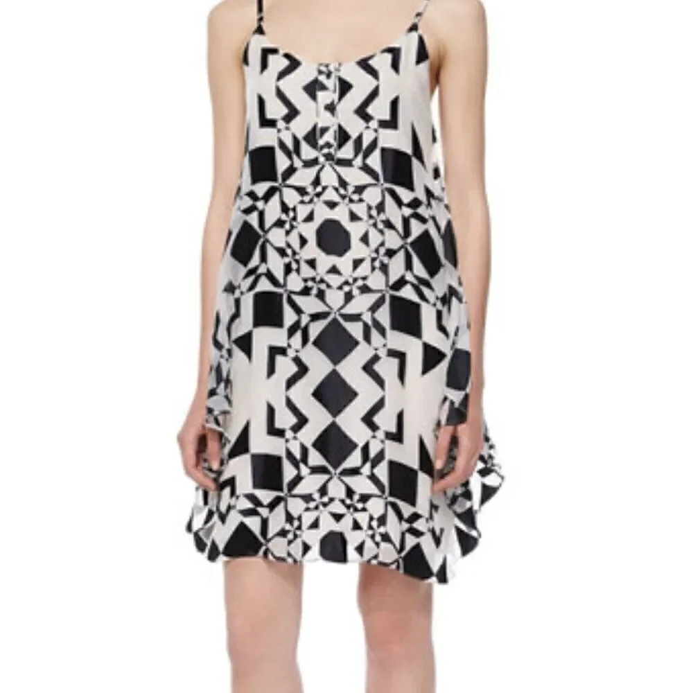Alice + Olivia Rhi Printed Tiered Black and White Geometric Tank Dress XS - Picture 4 of 13